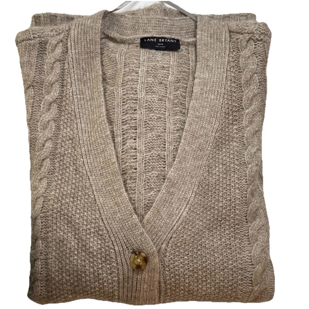 ❌SOLD❌ Lane Bryant Cardigan Sweater Button Size 26-28 Tan Brown Cozy Cable Knit - Picture 5 of 8